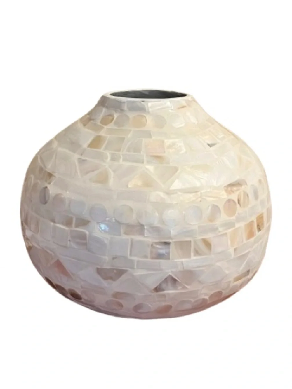 🆕- SPUN BAMBOO VASE WITH MOSAIC CAPIZ MOTHER OF PEARL SHELL